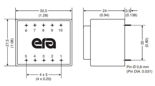 BV030 Трансформатор 230 В / 2 x 24 В 1,5 ВА EI30/12,5