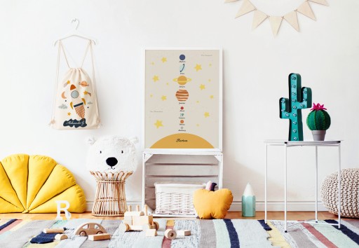 Plakat UKŁAD SŁONECZNY PLANETY Montessori A4 21x30 PIĘKNY minimalistyczny