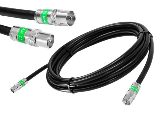 Gotowy kabel antenowy Wtyk TV i Gniazdo Antenowe 1m czarny PREMIUM
