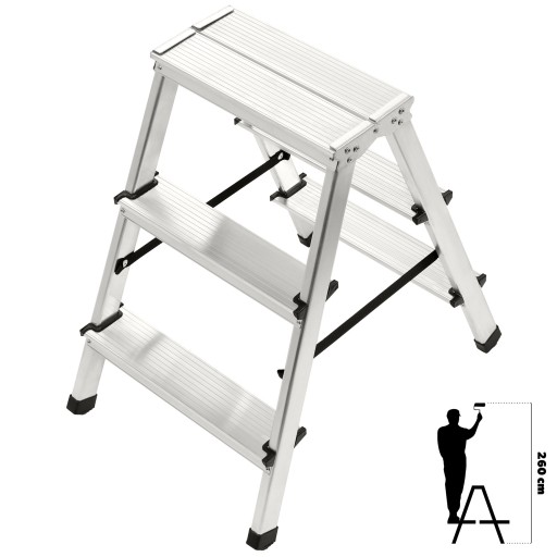 АЛЮМИНИЕВАЯ БЫТОВАЯ ЛЕСТНИЦА, 3 СТУПЕНИ, ПЛАТФОРМА, 125 кг