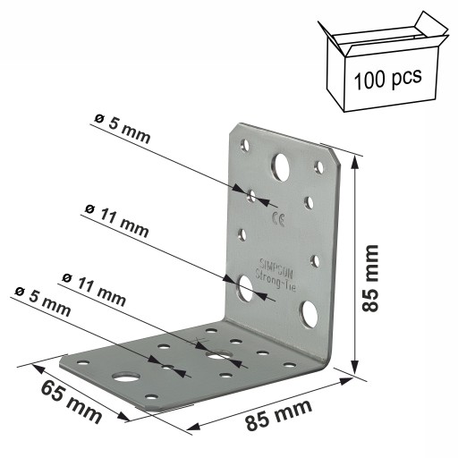 Łączniki ciesielskie kątowniki 88x88x65 x 2,5mm 100szt stalowe Simpson AB90