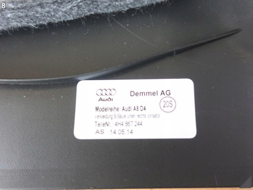 AUDI A8 4H0 D4 LIFT 13-17 OSŁONA POSZYCIE PRAWEGO SŁUPKA B CHROM PRZYCISK
