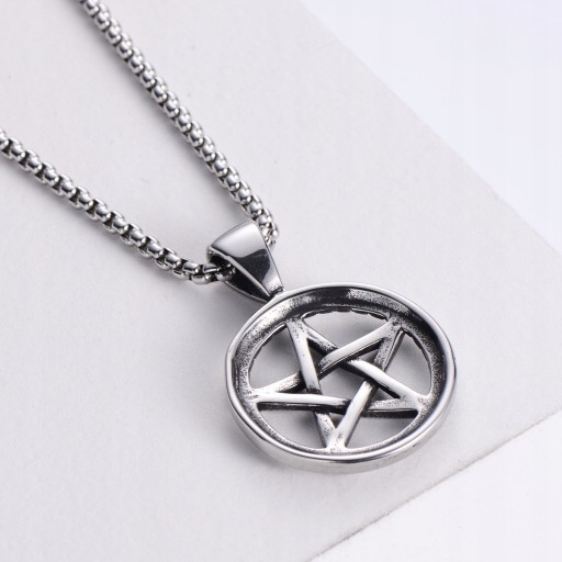 NASZYJNIK Srebrny Stal Łańcuszek PENTAGRAM 311