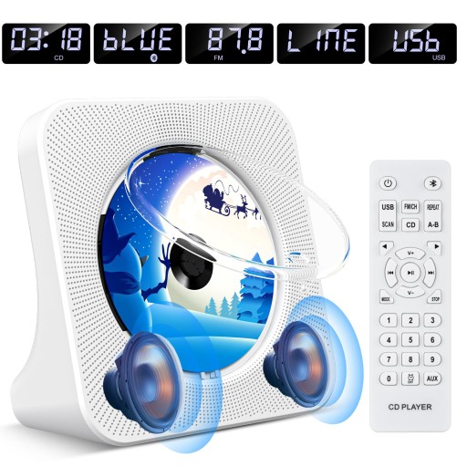 Przenośny odtwarzacz CD z Bluetoothem Podwójne głośniki Hi-Fi AUX i USB