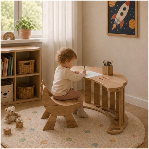 Качалка Монтессори «5 в 1»: письменный стол, стул, лестница для лазания, Wood Style
