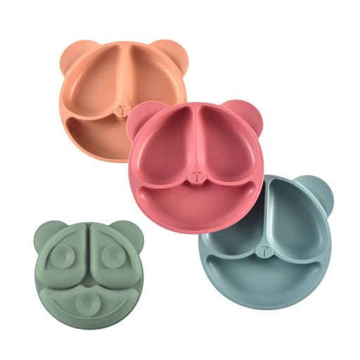 СИЛИКОНОВАЯ ТАРЕЛКА С МОЩНОЙ ПРИСОСКОЙ, BEAR POWDER PINK ДЛЯ ДЕТЕЙ