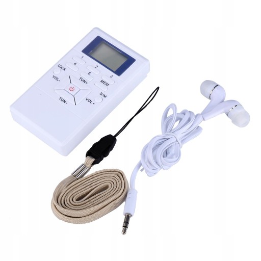 Портативное мини-радио LCD FM с наушниками белое