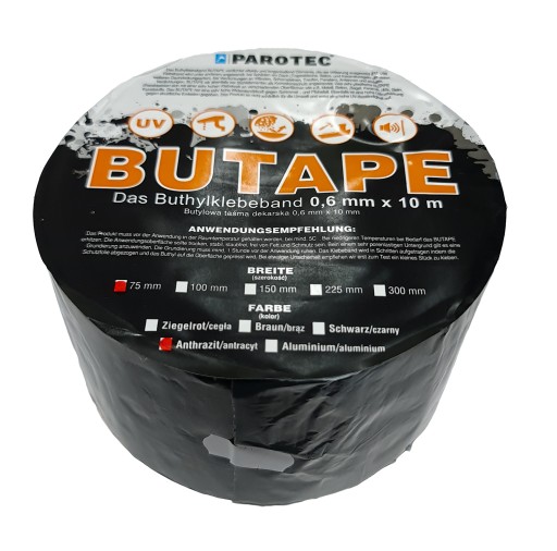Бутиловая кровельная лента BuTAPE 75мм x 10mb ГРАФИТ, уплотняющая крышу