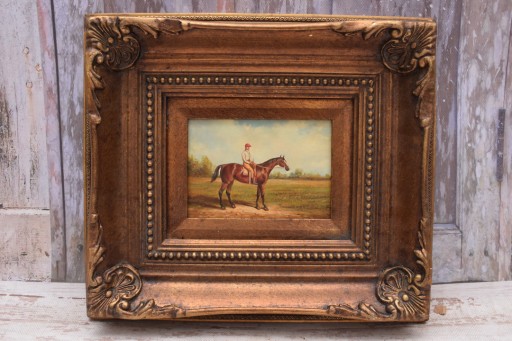 Жокей на лошади - Жанровая сцена лошади - Картина маслом - Красивая рамка 39x34