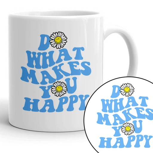 Kubek Biały Motywacyjne WHAT MAKES YOU HAPPY Wzory