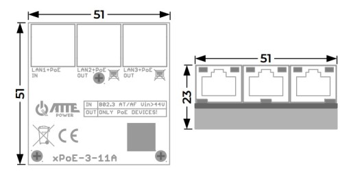 Удлинитель ATTE mini SWITCH 3 порта LAN RJ45 1xPoE IN 802.3 2xPoE OUT 100 Мбит/с
