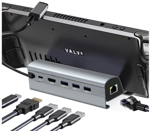 Док-станция HUB USB-C для STEAM DECK / ASUS ROG ALLY HDMI 4k USB 3.0 PD LAN