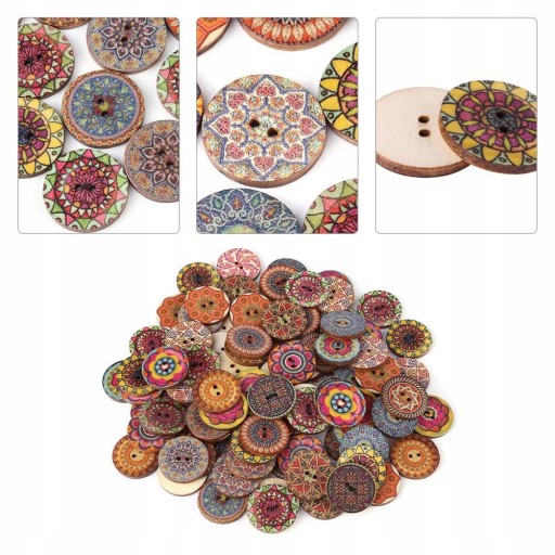 GUZIKI DREWNIANE 100 SZTUK VINTAGE DUŻE 25mm