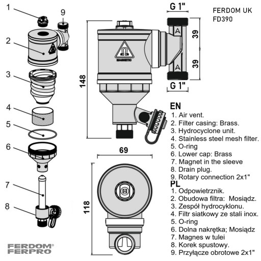 Filtr Magnetyczny-Hydrocyklon CO 40kW 1cal FERDOM