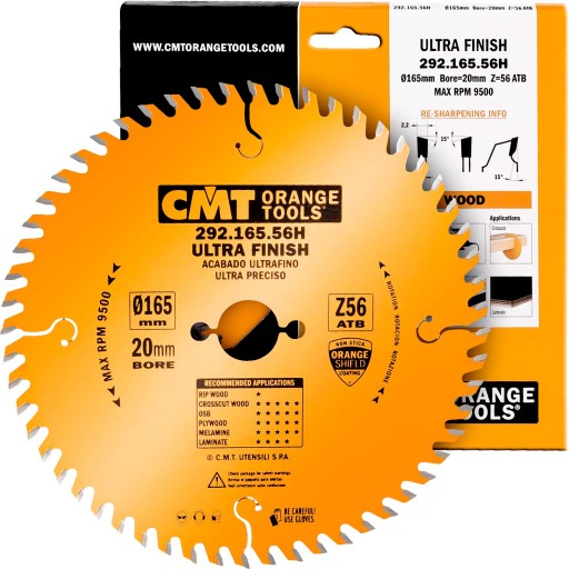 Циркулярная пила CMT для ламината 165x20 мм 56 зубьев