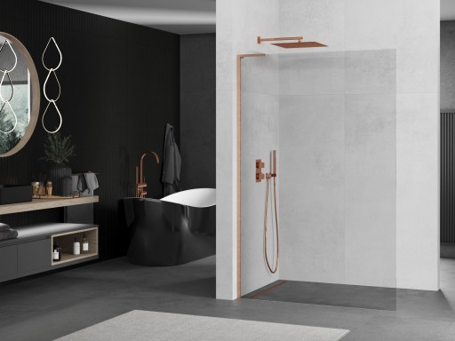 MEXEN KIOTO L ŚCIANKA PRYSZNICOWA WALK-IN 85 x 200 CM MIEDŹ szkło 8 mm