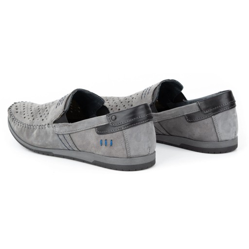 Buty męskie skórzane mokasyny wsuwane na lato ażurowe 876L szare 48
