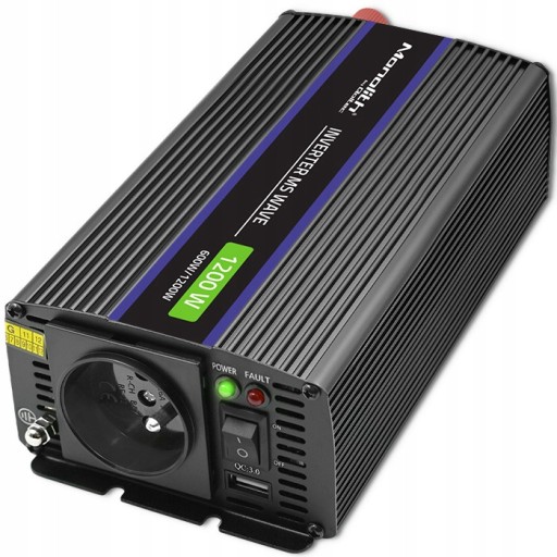 Qoltec Monolith 1200 MS Волновой преобразователь 12 В/230 В 600/1200 Вт USB