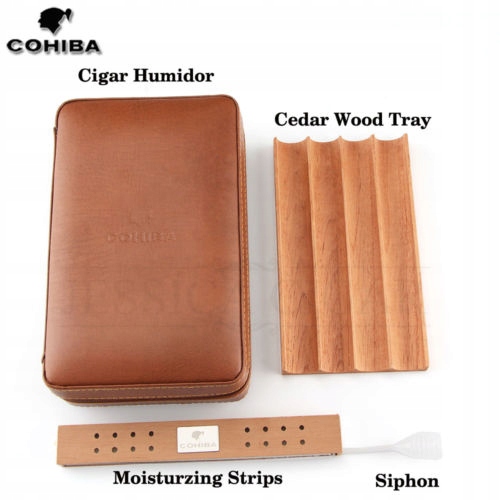 COHIBA Хьюмидор с кожаным и деревянным портсигаром