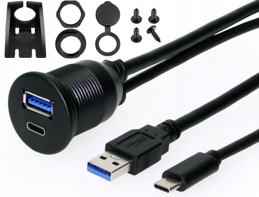Удлинительный кабель, резьба 2 м USB A 3.0 USB C 3.1 QC 3.0 гнездо для двойной панели