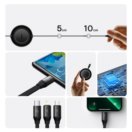 КАБЕЛЬ BASEUS BRIGHT MIRROR 2 С МУТКОЙ 3В1 USB - MICRO+LIGHTNING+ C 66W 1.1M