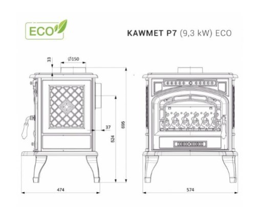 ОТДЕЛЬНО СТОЯЩАЯ ЧУГУННАЯ ДРОВЯНАЯ ПЕЧЬ KAWMET P7 9,3 кВт ПОЛЬСКИЙ ПРОИЗВОДИТЕЛЬ