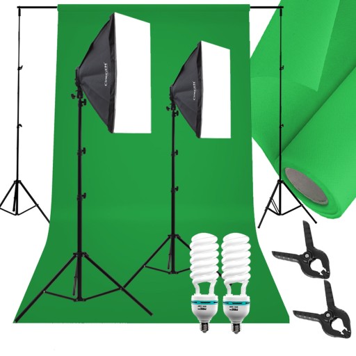 ZESTAW OŚWIETLENIOWY Zielone tło Soft box STUDYJNY
