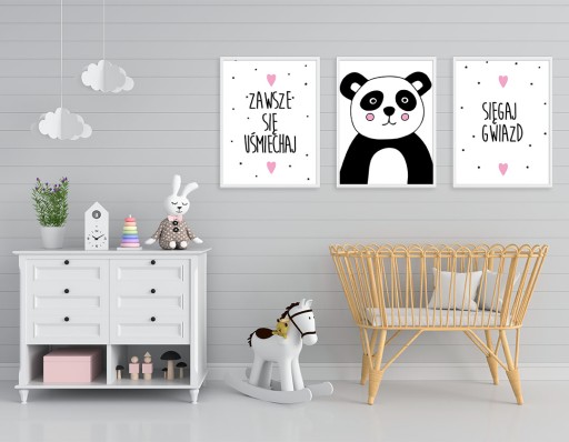 Panda Napisy Zestaw 3 szt Plakaty Dziecięce A3