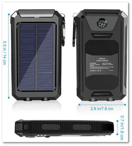SOLAR POWERBANK 20000MAH 2xUSB КАБЕЛЬ ФОНАРЯ 3в1