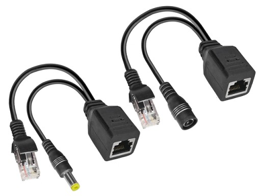 Пассивные адаптеры LAN-PoE RJ45/DC/PoE Инжектор+Разветвитель, комплект, черный