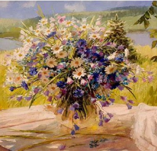 Cross -Stitch Blowers Bouquet Mulina Print Geedles Set 11ct 40x40