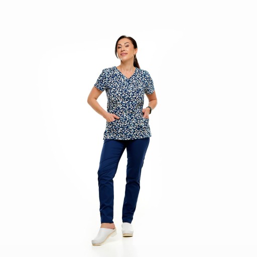 Bluza Medyczna Roz. S Elastyczna Bawełna 100% Łączka Granatowa 38