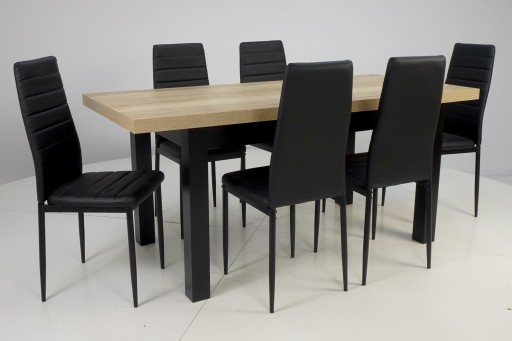 Stół 80x140/180 cm + 6 krzeseł EKO CZARNE
