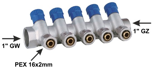 X-HOME ROZDZIELACZ PEX 1” x 16 mm 9 OBWODY WODY ZIMNEJ 3 OBWODY CIEPŁEJ