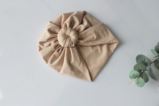 Czapka turban wiosna/jesień supełek beż DAMSKI
