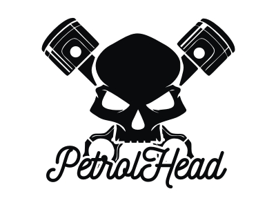 Naklejka na auto szybę PETROLHEAD petrol head tłoki czaszka *Kolory *17cm
