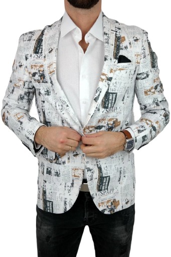 GIOVANNI PERA Marynarka męska D620 gazeta, biała, elegancka 46 XS