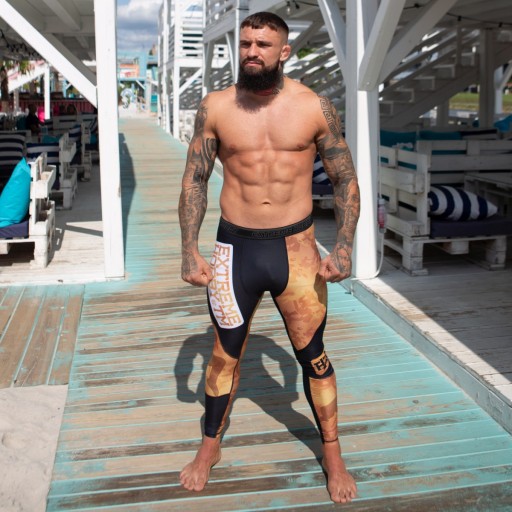 Legginsy Sportowe Treningowe Męskie do MMA EXTREME HOBBY GOLDEN WARRIOR XL
