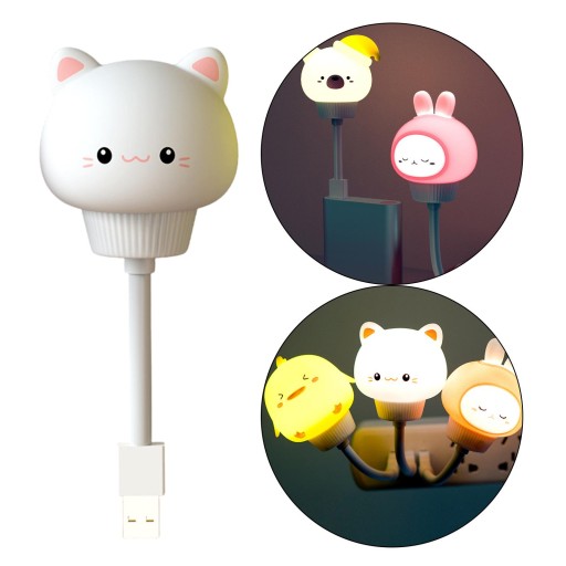 Ночник Декор Милый Мини Портативный Животный USB Многоцветный Белый Котенок