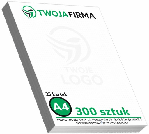 Рекламные блоки А4, наклеенные LOGO Notes, 300 шт.