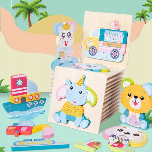 Игрушка Монтессори Детские Деревянные Игрушки Головоломки Мультфильм