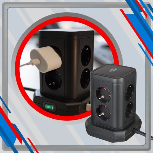 Brennenstuhl Power Tower, 8 розеток, 4xUSB, 4,8 А, полоса удлинительного кабеля, 2 м