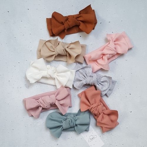 opaska z kokarda dziecięca handmade błękit prążek