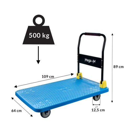 Wózek transportowy platformowy SKŁADANY 500KG MAGAZYNOWY platforma 109x64cm