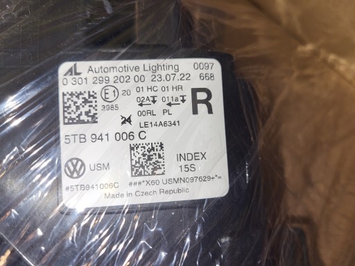 ФОНАРЬ ПЕРЕДНИЙ ПРАВЫЙ VW TOURAN III 5TA 5TB941006C