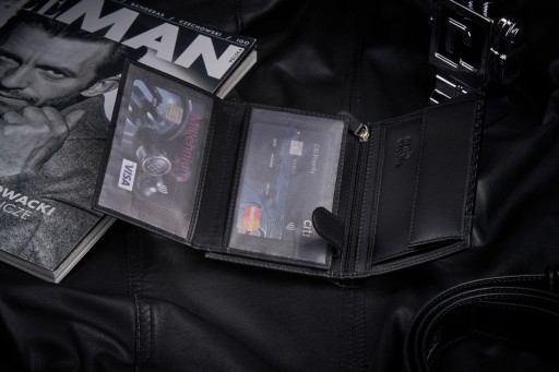 Мужской кожаный кошелек, черный вертикальный, карбон, RFID-защита ZAGATTO