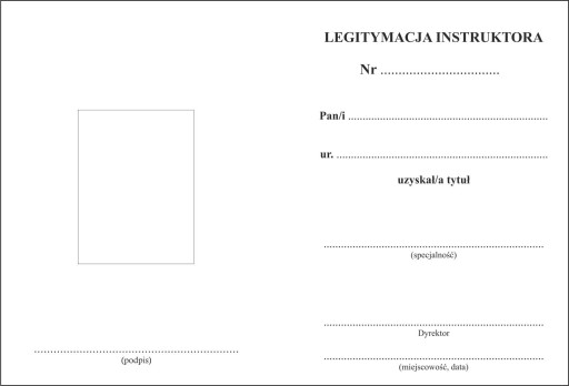 LEGITYMACJA INSTRUKTORA - 20szt. LEGITYMACJA