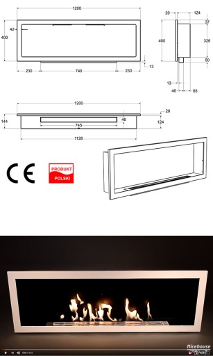 БИОКАМИН S-Line 3D 120x40 см белый 1200x400 мм встроенный