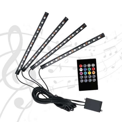 Ledy USB OŚWIETLENIE Wnętrza Auta Kabiny Samochodu RGB kolor pilot TAŚMA
