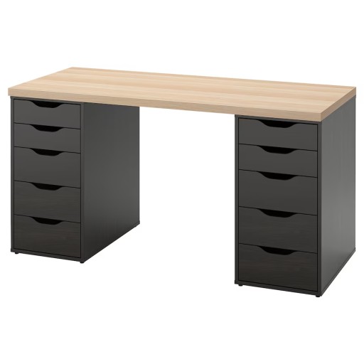 IKEA LAGKAPTEN / ALEX Biurko 140x60 cm dąb bejcowany na biało/czarnybrąz